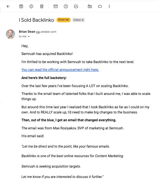 Semrush收购Brian Dean创办的SEO培训网站Backlinko(金额未知)