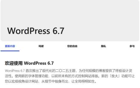 WordPress 6.7版本发布：全新主题、缩放功能、性能优化全面升级