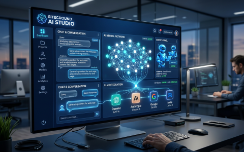 Visual representation of SiteGround AI Studio with multiple AI agents and models