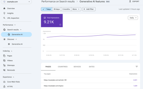 谷歌在 Search Console 中推出生成式 AI 搜索效果报告